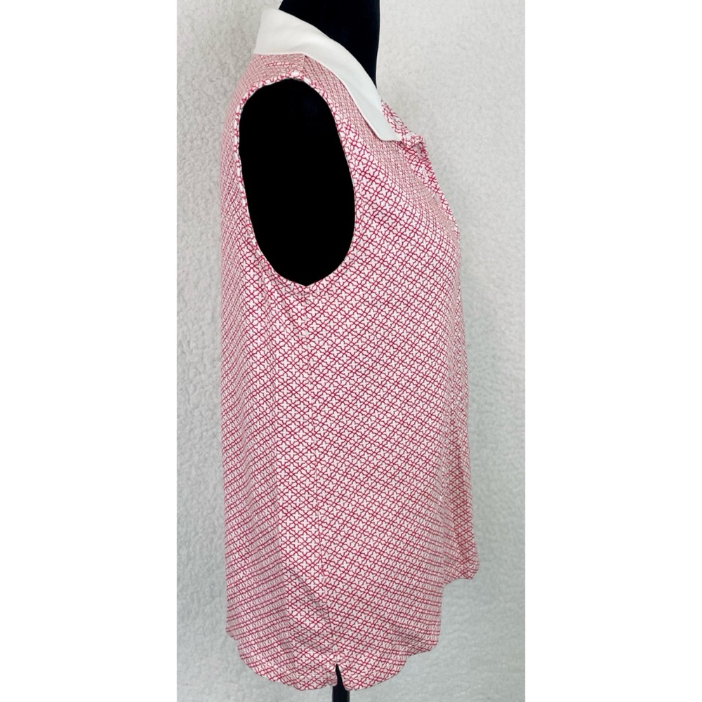 LANDS’ END • Red/White Geometric Print Sleeveless Collared Polo Top, M - Picture 10 of 16